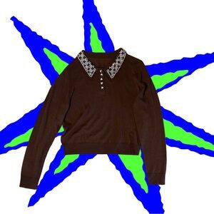 Brown Sweater with Embellished Collar